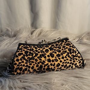 Cheetah velvet beaded purse